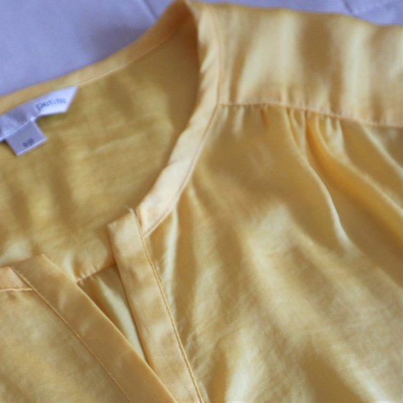 Cleo Sunshine Yellow Short Sleeve Satin Blouse - Picture 3 of 8